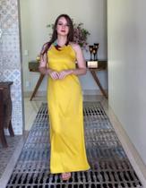 Vestido longo liso amarelo de alcinha tamanho M no tecido viscolinho