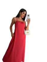 Vestido Longo Liso Duna Bojo Forrado Alça Regulável Costas Cruzadas