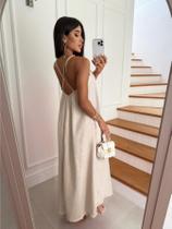 Vestido Longo Liso Duna Bojo Forrado Alça Regulável Costas Cruzadas
