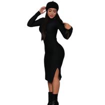 Vestido Longo Liso Gola Alta Ajustado Ao Corpo Vestido Longo Liso Gola Alta Ajustado Ao Corpo