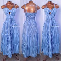 Vestido longo listrado Midi tendência moda feminina