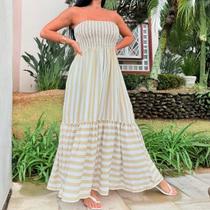 Vestido Longo Listrado Plus Size De Alcinha Tendência Verão 2025 Modelo Sem Alça