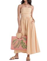 Vestido longo listrado sem alça sem mangas com bolsos Dsewpaur