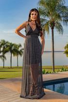 Vestido Longo Lurex Abertura Zíper Costa Saia Transparente