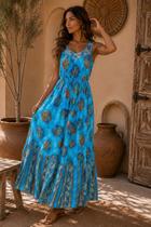 Vestido Longo Lurex Boho Feminino Cintura Elástico - G Vestido Longo Lurex Boho Feminino Cintura Elástico - G