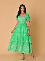 Vestido longo luxo lese bordado algodão manga curto 3119