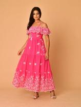 Vestido Longo Luxo lese bordado algodão ombro ombro 30011