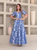 Vestido Longo Luxo tricôline estampado manga curto 4058