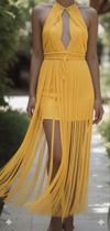 Vestido Longo Macramê Fenda Franjas Summer Vibe Exclusiva