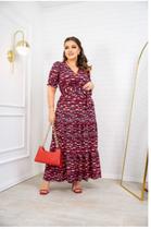 Vestido Longo, Malha Fluity, Vermelho, Decote Transpassado, Cinto Fixo, Saia 3 Marias, Veste M ao GG BM1126V Vestido Longo, Malha Fluity, Vermelho, Decote Transpassado, Cinto Fixo, Saia 3 Marias, Veste M ao GG BM1126V