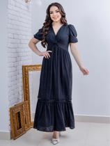 Vestido Longo Malha Lese Rodado Soltinho Festa Casamento Vestido Longo Malha Lese Rodado Soltinho Festa Casamento