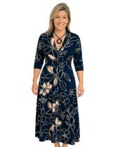 Vestido Longo Manga 3/4 Decote V em Viscose Estampado
