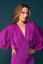 Vestido Longo Manga Ampla Fluid Shine - Roxo