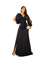 Vestido Longo Manga Bufante Festa Madrinha Convidada Casamento Formatura