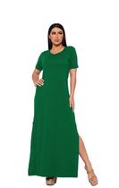 Vestido Longo Manga Curta Liso Com Fendas Laterais Moda Evangélica