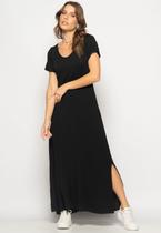 Vestido Longo Manga Curta Malha Preto Salvatore Fashion Vestido Longo Manga Curta Malha Preto Salvatore Fashion