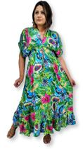 Vestido Longo Manga Curta Plus Size Toque de Seda LDR-60
