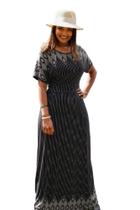 Vestido Longo Manga Curta Preto Forrado Moda Evangelica Barato 5884