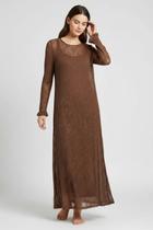 Vestido longo manga longa lado avesso renda marrom - Vestido longo manga longa lado avesso renda marrom -