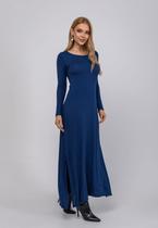 Vestido Longo Manga Longa Malha Azul Salvatore Fashion