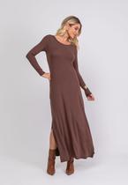 Vestido Longo Manga Longa Malha Marrom Salvatore Fashion