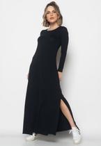 Vestido Longo Manga Longa Malha Preto Salvatore Vestido Longo Manga Longa Malha Preto Salvatore