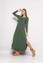 Vestido Longo Manga Longa Malha Verde Salvatore Fashion