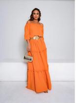 Vestido longo manga meia estação tangerina p Hadassa Vestido longo manga meia estação tangerina p Hadassa