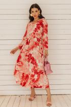 Vestido Longo manga Sete oitavo Gola U Tie Dye Hippie tendência Moda