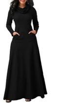 Vestido Longo Mangas Longas Bolso Canguru Vestido Longo Mangas Longas Bolso Canguru