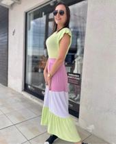 Vestido longo mangas verde branco e rosa tamanho G Vestido longo mangas verde branco e rosa tamanho G