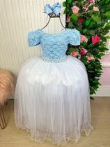 Vestido Longo Mari com Peito Rendado Azul Bebê para Meninas Vestido Longo Mari com Peito Rendado Azul Bebê para Meninas