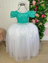 Vestido Longo Mari com Peito Rendado Verde Tiffany - Enjoy