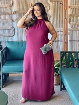 Vestido Longo Marsala Plus Size Frente Única Festa Formaturas Casamento Convidada Elegante