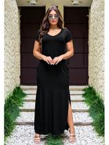 Vestido Longo Maxi Com Manga E Bolso Barra Oval