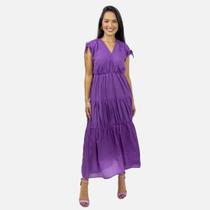 Vestido Longo Maya Ombro Drapeado Regulável Acinturado Decote em V Cores da Moda Elegante e Confortável Moda Casual