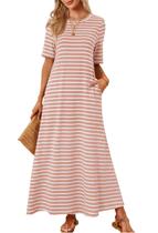 Vestido longo MEROKEETY, casual de verão, para mulheres, 2026, rosa, listrado Vestido longo MEROKEETY, casual de verão, para mulheres, 2026, rosa, listrado