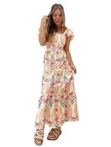 Vestido Longo Midi Feminino Estampado Babado na Manga Elegante Bojo 3 Maria Canelado Casual Festa Moderno Moda Ref 2735