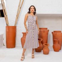 Vestido Longo Midi Premium Liso de Alcinha com Botões e Bojo Tendencia Premium