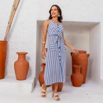 Vestido Longo Midi Premium Liso de Alcinha com Botões e Bojo Tendencia Premium