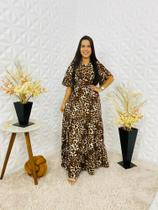 Vestido longo moda evangélica animal print