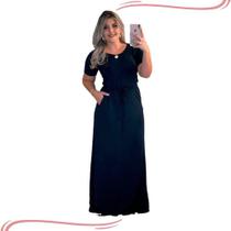 Vestido Longo Moda Evangelica Crista Liso Manga Curta M G