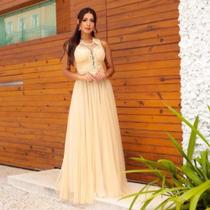 Vestido longo moda festa dourado G - Alilah Modas