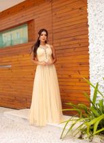 Vestido longo moda festa dourado GG - Alilah Modas