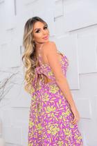 Vestido Longo Neon Saia De Babado Laço Nas Costas