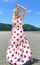 Vestido longo nude com de bolas pink, Tam G1/ 52 alça com 2 babados e elástico Vestido longo nude com de bolas pink, Tam G1/ 52 alça com 2 babados e elástico