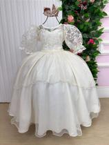 Vestido Longo Off-White Bella Child com Bordados e Tule Vestido Longo Off-White Bella Child com Bordados e Tule