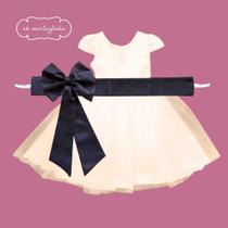 Vestido longo Off White com Faixa e Laço AZUL MARINHO Infantil Festa elegância conforto luxo REF4166 Vestido longo Off White com Faixa e Laço AZUL MARINHO Infantil Festa elegância conforto luxo REF4166