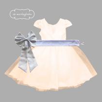 Vestido longo Off White com Faixa e Laço BRANCO Infantil Festa elegância conforto luxo REF4166 Vestido longo Off White com Faixa e Laço BRANCO Infantil Festa elegância conforto luxo REF4166