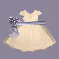 Vestido longo Off White com Faixa e Laço LÍLAS Infantil Festa elegância conforto luxo REF4166